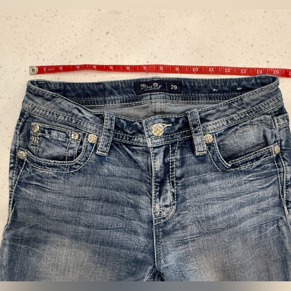 Miss Me Distressed Low Rise Boot Stretch Slim Fit Jeans w/Embellishments 29/30 - Picture 14 of 16